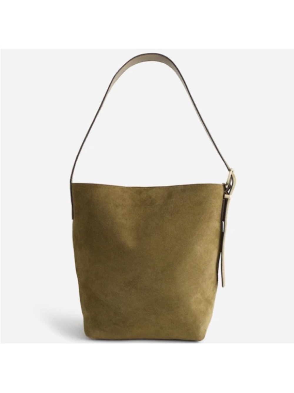Madewell Essential Medium Bucket Tote in Olive Suede